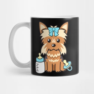 Cute baby yorkshire terrier getting its milk and pacifier Mug